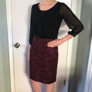 Ann Taylor Burgundy & Black Pencil Skirt